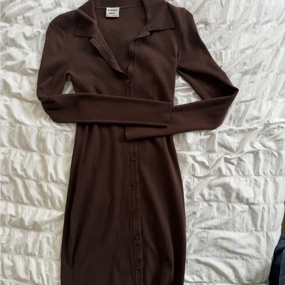 Chocolate Brown Button-Front Knit Dress - Picture 4 of 4
